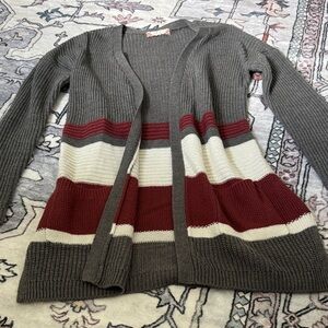 Pink Rose Gray and Red Cardigan Sweater